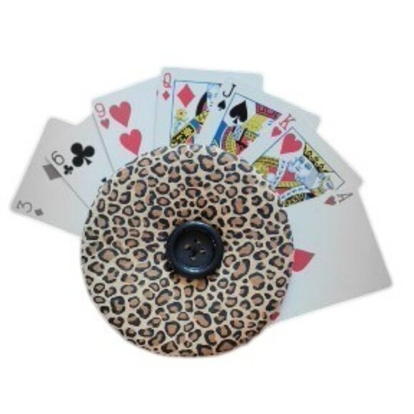 Handmade Leopard Print Playing Card Holder for Canasta or Bridge - New - Picture 1 of 3